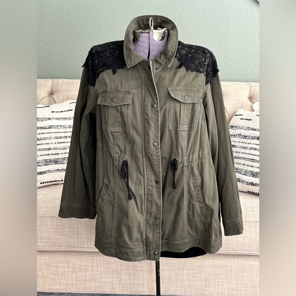 Torrid Khaki Green Black Lace Utility Jacket Size 2 XXL 2X